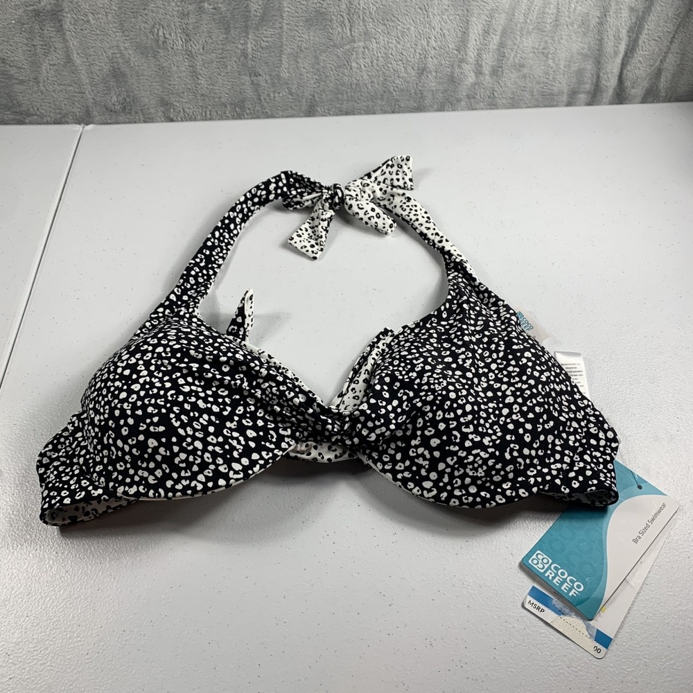 Coco Reef Women's Reversible Bikini Swim Top 36/38D Black Cheetah Print NWT